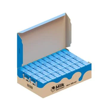 A Box Full Of Small Full Cream Milk 3D Render Illustration Illustrazione stock
