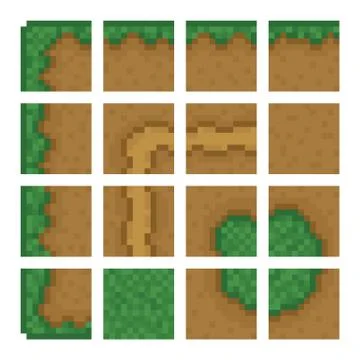 Box game level vector objects - land, bush, road, forest Stock Illustration