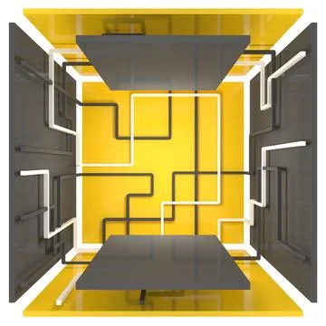 Box of geometric shapes with a platform for product demonstration. Lines an.. 스톡 일러스트