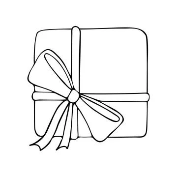 Box gift line art. Present in wrapping paper with a bow tied with a ribbon. P Stock Illustration