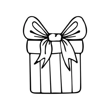 Box gift line art. Present in wrapping paper with a bow tied with a ribbon. P Stock Illustration