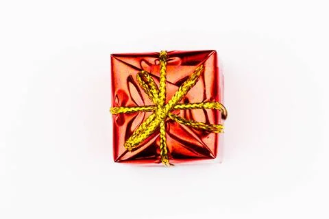 Box with gift on a white background with copy space for text. Red boxes Stock Photos
