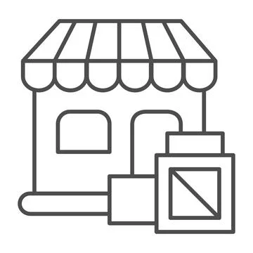 Box with goods at the store thin line icon, shopping concept, shop with goods 库存插图
