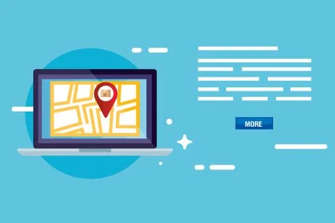 Box gps mark and map inside laptop vector design Stock Illustration