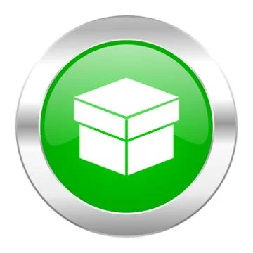 Box green circle chrome web icon isolated. Stock Illustration