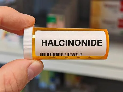 Box of HALCINONIDE in pharmacy Stock Photos