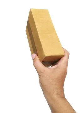Box in hand on white background isolation Stock Photos