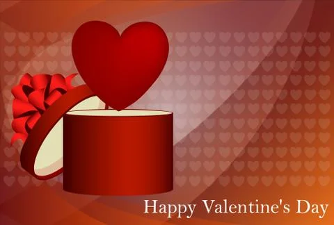 Box with hearts on red background, vector illustration. Illustrazione stock