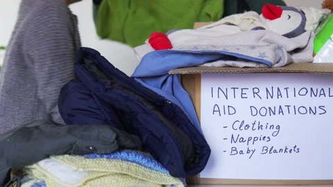 Box of humanitarian aid donations Stock Footage 253498285