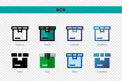 Box icon in different style. Box vector icons designed in outline, solid, c.. Stockillustratie