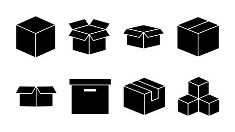 Box icon set. box vector icon, package, parcel Stock Illustration