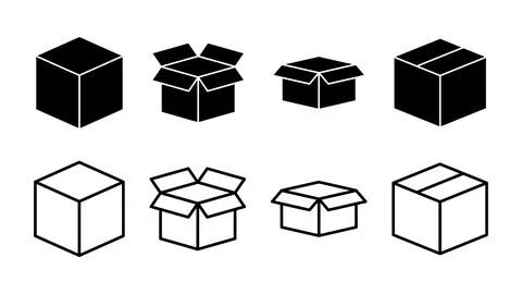 Box icon set. box vector icon, package, parcel Stock Illustration