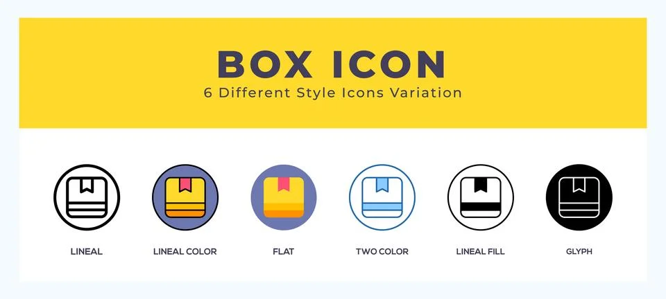 Box icon set with different styles. Design elements for logo. Vector illust.. Stock Illustration