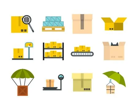 Box icon set, flat style Stock Illustration
