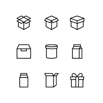 Box icon set in thin line style vector image.Cardboard packaging boxes Illustrazione stock
