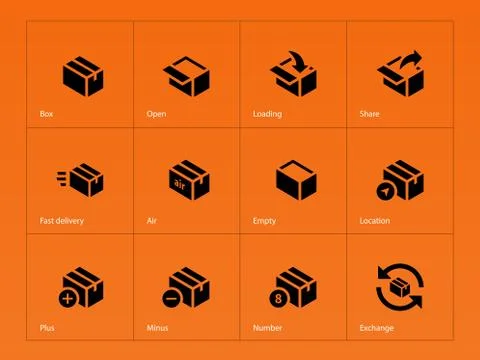 Box icons on orange background. Illustrazione stock