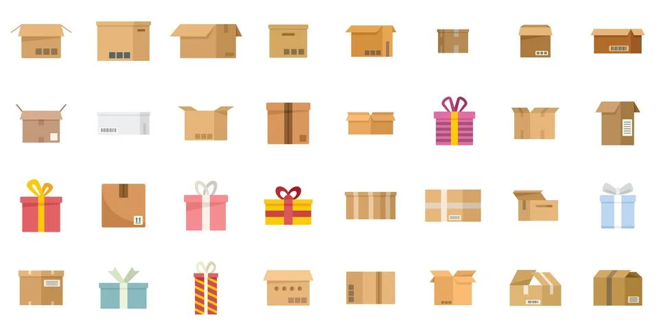 Box icons set flat vector. Gift present 스톡 일러스트