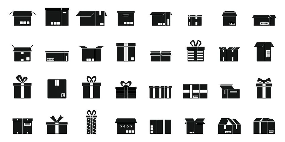 Box icons set simple vector. Gift present Ilustración de archivo