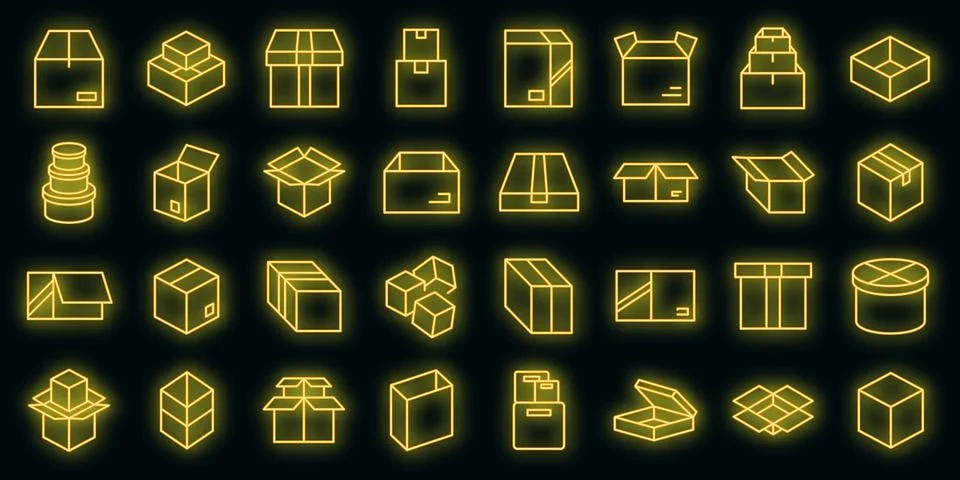 Box icons set vector neon Illustration