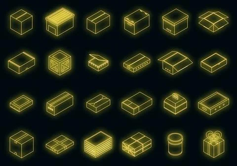 Box icons set vector neon Stock Illustration