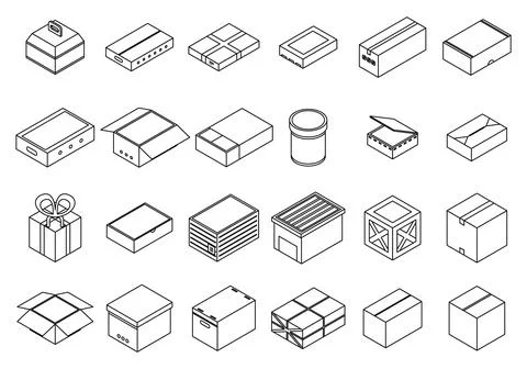 Box icons set vector outline 스톡 일러스트