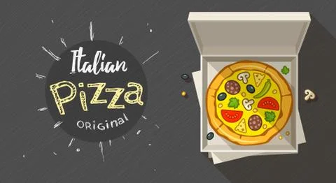 Box with italian pizza Stock Illustration