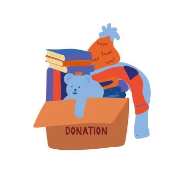 A box with items for donation. Stock Illustration