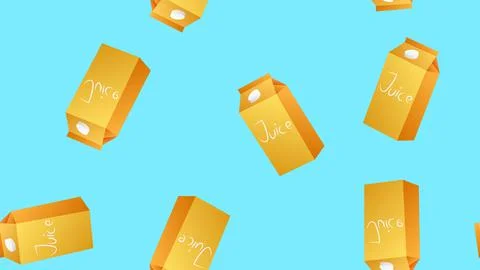 Box with juice on a blue background, vector illustration, pattern, seamless i Stock Illustration