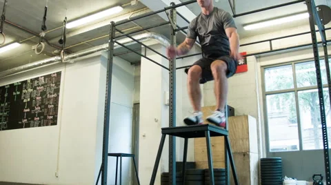 Box Jumps Body Weight as Camera Dollies Right Stock-Footage 40034893
