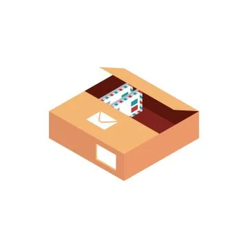 Box with letters envelope correspondence postal mail isometric Illustrazione stock