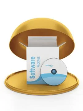 Box with the licensed program on a gold platter. gift licensed software Stock Illustration