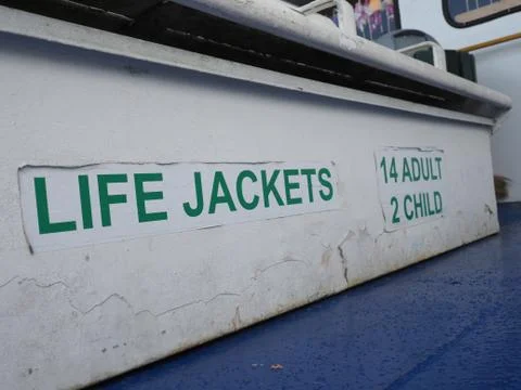 Box with life jackets. 스톡 사진