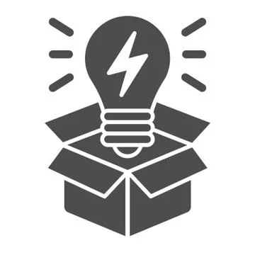 Box with lighbulb solid icon. Idea vector illustration isolated on white 스톡 일러스트