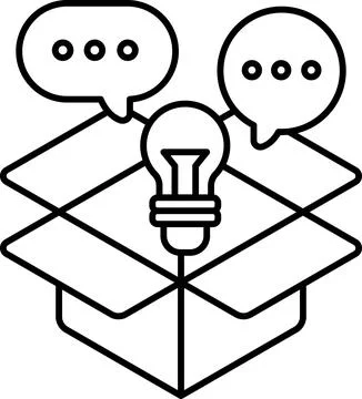 A box with a light bulb inside and two speech bubbles on top of it Stock Illustration