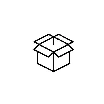 Box line icons. Empty open shipping box or unboxing line Stock Illustration