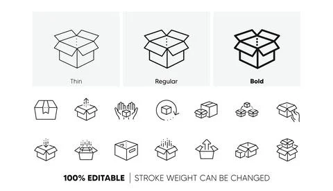Box line icons. Package, delivery boxes, cargo box. Linear set. Line icons Stock Illustration