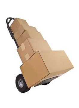Box loaded delivery dolly Stock Photos