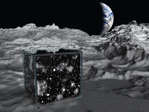 Box on lunar surface contains space Stock Illustration