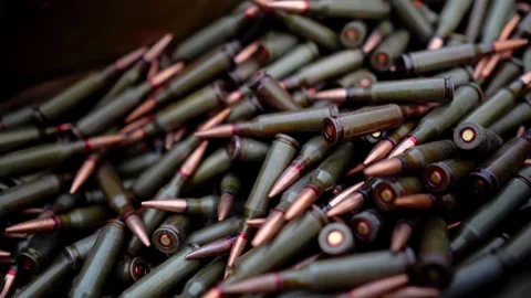 A box of machine gun cartridges close-up Stock Footage 288826144