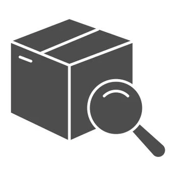 Box with magnifying glass solid icon, delivery and logistics symbol, Package Stock Illustration