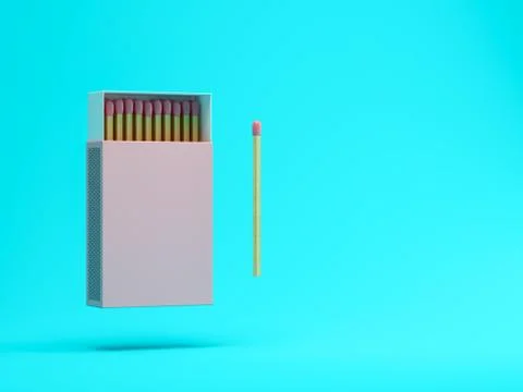 Box of matches on blue background 3 D illustration Stock Illustration