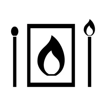 Box of matches icon, set a burning match, a burnt match isolated on white Stock-Illustration