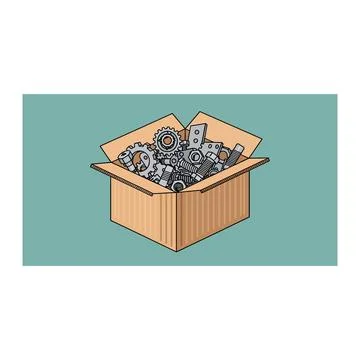 Box of mechanical parts vector illustration Stock Illustration