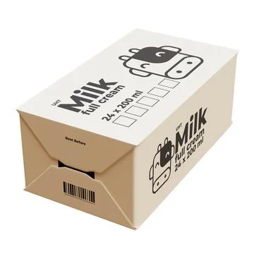 A Box Of Medium Milk Isometric Front Right View 3D Render Illustration Illustrazione stock