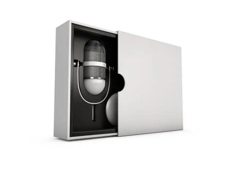 Box with microphone isolated white, 3d Illustration Stock Illustration