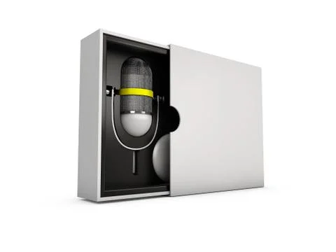 Box with microphone isolated white, 3d Illustration Stock Illustration