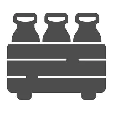 Box with milk bottles solid icon, dairy products concept, packaging for milk 스톡 일러스트