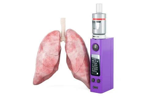 Box Mod e-cigarette with lungs. Lungs disease from smoking, concept. 3D ren.. Stock Illustration