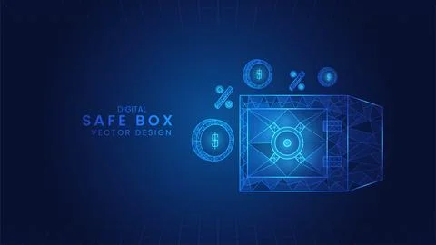 Box money saving, Safe box with coins. Low Poly wireframe style Vector Illu.. Stock Illustration