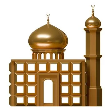 Box Mosque 3D Render Design Element Front Flat View Stock Illustration
